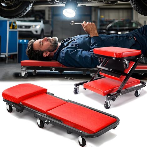 Tabouret/siège rampant pliant pour voiture deux en un, tabouret rampant rembourré pour voiture, équipé de roues rotatives à 360°, adapté à la réparation du fond du véhicule de garage et à l'entretien  (1/5)