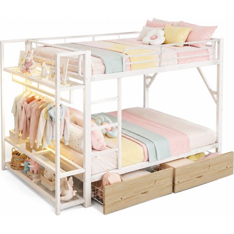 Letto a castello per bambini 140x200 cm in metallo e MDF bianco con LED - CHICFURN (1/5)