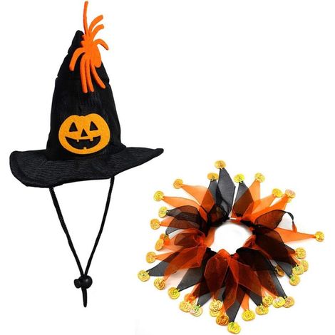 Lot Halloween Chapeau et Collier pour Chien Chat Motif Os Déguisement Amusant Accessoire Fête