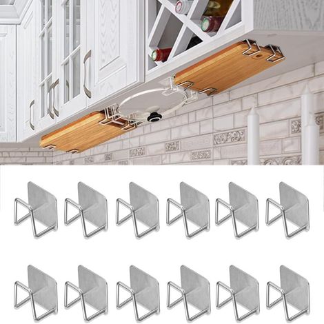 Juego de 12 piezas para guardar tablas de cortar y tapas de ollas debajo de los armarios, color plata (acero inoxidable).