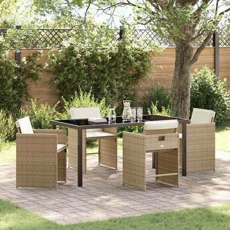 Set da Pranzo per Giardino 5 pcs Beige polyrattan vidaXL (1/5)