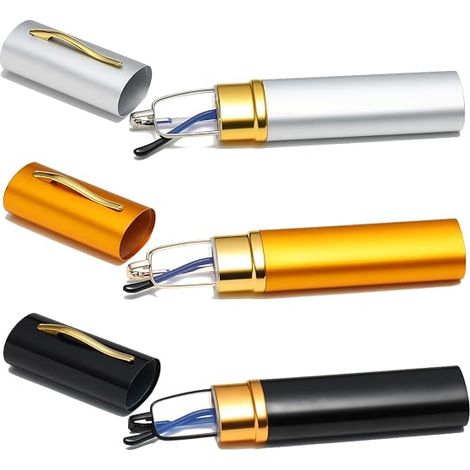 Occhiali da lettura in metallo ultrasottili a 3 pezzi, adatti sia per uomo che per donna, con custodia portatile - 1.0 diottrie (nero + argento + oro) (1/5)