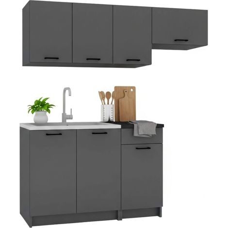Dmora – Cuisine complète compacte anthracite – Ensemble fonctionnel avec éléments hauts et bas, portes et tiroir – Dimensions 180x180x200 cm