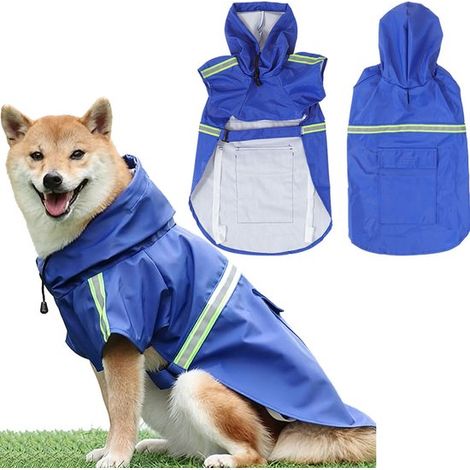 Cappotto per cani, impermeabile per cani, taglia unica, impermeabile per cani con strisce riflettenti, impermeabile con cappuccio per cani dai 2 anni in su (1/5)