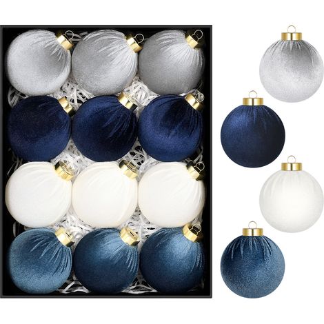 StarryLights Weihnachtskugel-Set – Samtkugeln in Marineblau und Silber (1/5)