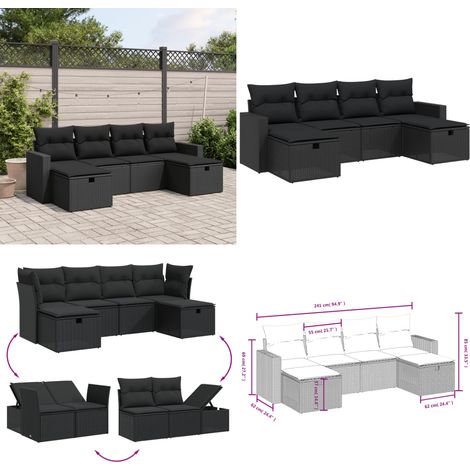 6-tlg. Garten-Sofagarnitur mit Kissen Schwarz Poly Rattan - Gartengestell - Gartenmöbelset - Lounge Set - Rattan Sessel - Gartenlounge - Home & Living (1/5)