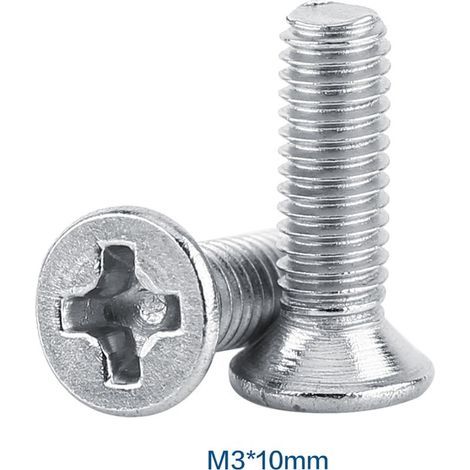 100 vis tête fraisée inox M3x10mm – vis à métaux cruciforme pour assemblage (1/5)