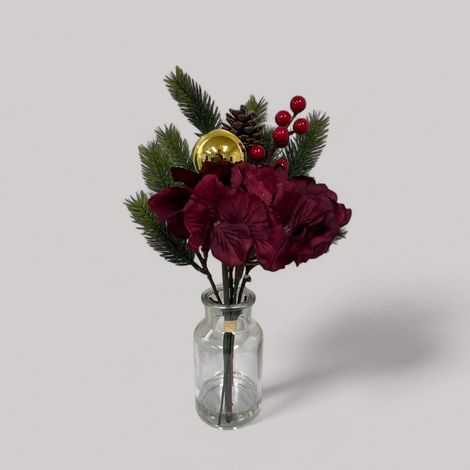 Composition Florale de Noël Artificielle en Soie avec Vase en Verre Rouge et Vert 36 cm - PANGIVO (1/4)