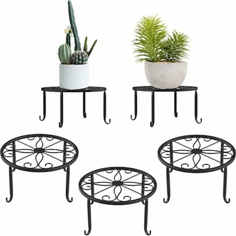 Support à fleurs en fer forgé à une rangée, composé de trois pièces, pour balcon extérieur, avec aneth, orchidées vertes et pots de fleurs en fer forgé noir. (1/5)