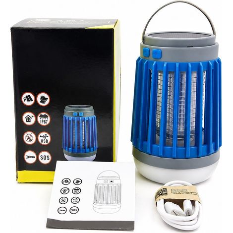 Lanterne de camping LED 3 en 1 rechargeable par USB solaire, bleue (1/4)
