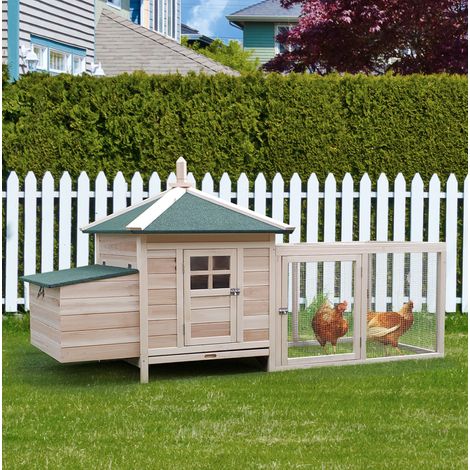 Poulailler avec enclos, perchoirs et nid extérieur, abri pour volailles d'extérieur en bois, toit étanche, pieds surélevés, facile à nettoyer  CHICFURN (1/5)
