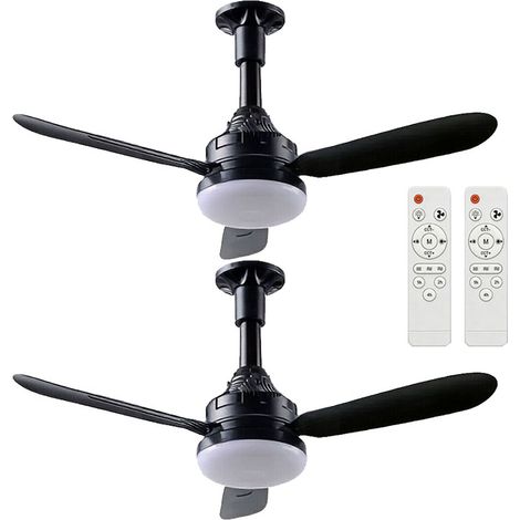 Ventilateur de plafond lumineux 2 pièces pour salon, ventilateur de plafond à trois pales, trois vitesses de ventilation, avec télécommande, noir (1/5)