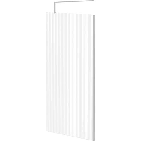 Pacco 8mm Fluted Glass Polished Chrome 1850mm x 1000mm Walk In Shower Screen including Wall Channel and Support Bar (1/5)