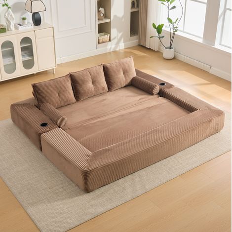 Sofá cama de 3 plazas de pana marrón, 232 x 98 x 80 cm, 320 kg, DESVIAE (1/5)