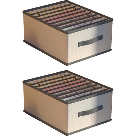 Panier de rangement pliable 2 pièces, boîte de rangement pour vêtements, organisateur de vêtements, grande taille 9 compartiments, gris beige (1/5)
