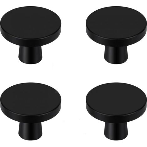 4 Pièces Boutons de Porte, Boutons de Meubles en Noir, Boutons Armoire Ronds, Boutons de Tiroir en Noir, Poignees de Porte de Cuisine pour Commode, Armoire, Meuble, Placard (1/5)