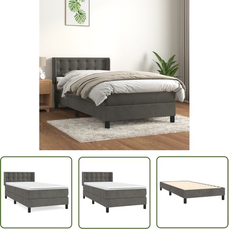 The Living Store Sommier à lattes de lit et matelas Gris foncé 90x200 cm Velours - Lit Plateforme - Lit Double - Lit Capitonné - Literie - Chambre À Coucher (1/5)