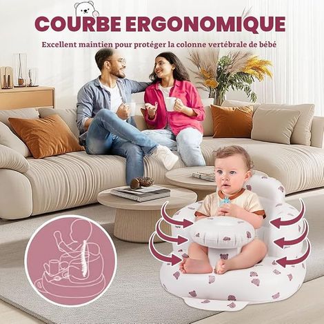 Siege Gonflable Bebe, Tête d'ours Chaise Gonflable Bébé avec Pompe à Air Intégrée, Siège au Sol pour Bébé Support Dorsal et Cervical pour Bébés Voyage Repas Camping (1/3)