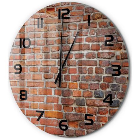 Horloge Murale Ronde Lecture Facile Verre Trempé Silencieuse Chiffres Lisibles Mur de briques fi 60 cm (1/5)