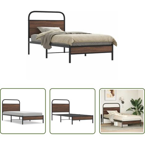 Stahlbett - Bettgestell ohne Matratze 90x200 cm Braun Eichen-Optik (1/5)
