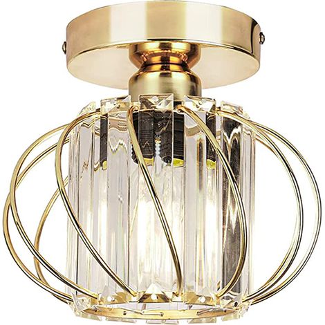 Plafonnier en Cristal Moderne E27 LED Plafonnier Mini Lustre en Cristal pour Cuisine Salle à Manger Chambre Couloir Entrée - Doré (1/5)