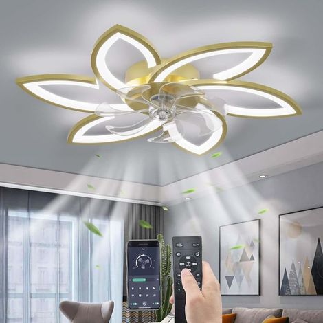 Sourdine Ventilateur de Plafond avec lumière avec télécommande, Réglable 6 Vitesses, Or 78CM (1/5)