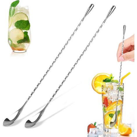 Cuillère de bar torsadée 30,5 cm, acier inoxydable, pour cocktails et grandes tasses. (1/5)