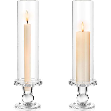Lot de 2 Bougeoirs Hurricane en Verre Transparent 25 cm Bougeoir en Verre pour fête Bâtons Lumineux pour thé ou ouragan Idéal pour dîner fête pour Mariage Noël et décoration de la Maison (1/5)