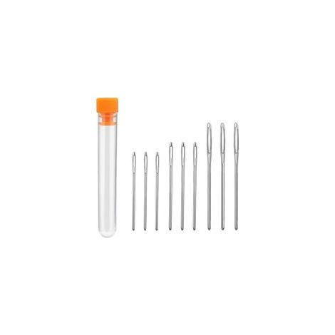 Ensemble de 9 aiguilles à coudre, aiguilles à broder rondes, grandes aiguilles droites de 5,2 cm, 6 cm et 7 cm, avec flacon transparent (1/5)