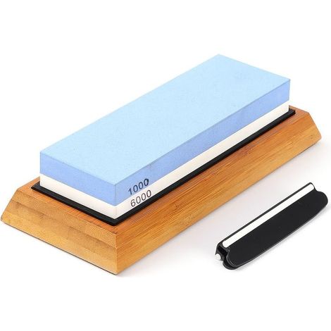 Pierre à aiguiser professionnelle grain 1000/6000 - Avec base antidérapante en silicone et guide d'angle précis (1/5)