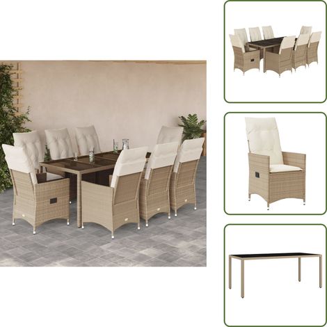 Relaxsessel - vidaXL 9-tlg. Garten-Essgruppe mit Kissen Beige Poly Rattan - Sitzkissen (1/5)