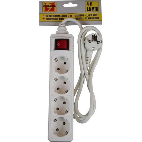 Multiprise 4 prises - Blanc - 1,5 m - Avec interrupteur et protection terre - Rallonge électrique (1/5)
