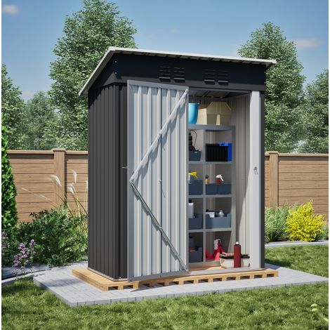 Cobertizo de jardín de metal 152,2 x 83,6 x 182 cm, puerta con cerradura, sin ventana, negro DESVIAE (1/5)