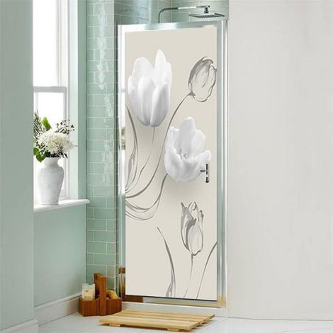 Sticker de Porte, 88X200Cm Sticker 3D Décoration Porte Bois Chambre À Coucher Sticker Mural Pvc (Blanc) (1/4)