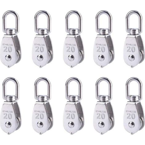 10 pièces en acier inoxydable câble métallique grue poulie bloc m20 grue de levage crochet pivotant simple poulie bloc fil suspendu roue de remorquage