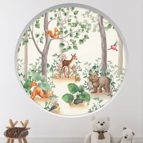 Stickers Trompe l'oeil Arche ronde Enfants - Animaux de la forêt - Diamètre 30 cm (1/4)