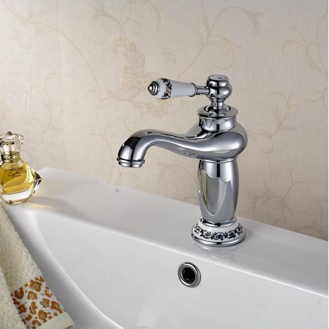 Luxury Victorian Basin Mixer Taps Chrome Mono Bathroom Cloakroom Sink Tap Hot and Cold Classic Faucet (silver) (1/5)