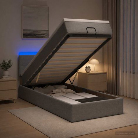 Cama tipo otomana con colchón y LED Gris Claro 100 x 200 cm (1/5)