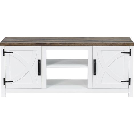Parrot Uncle TV Stand for 65 Inch TVs, Media Console with Barn Doors and Storage Cabinets, White Entertainment Centre, Farmhouse Style