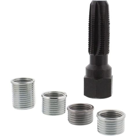 Kit de reparación de roscas de bujías m14x1,25, reparación de roscas m14 con 4 accesorios de machos de roscar, reparación de roscas de bujías incandescentes (1/4)