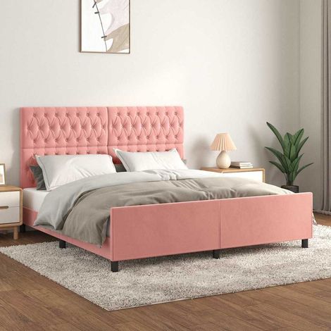 Estructura de cama con cabecero de terciopelo rosa 180x200 cm (1/5)