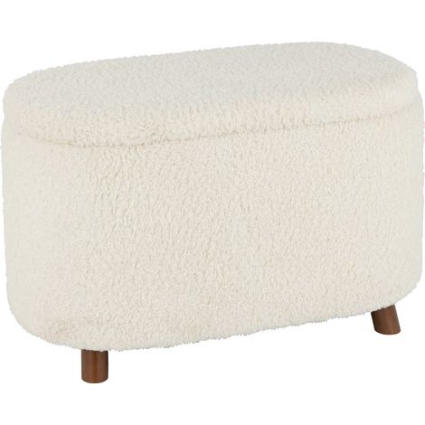 Pouf coffre blanc en tissu teddy doux assise et rangement élégant - Blanc teddy effet bouclette (1/4)