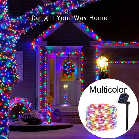 Guirlande lumineuse solaire LED d'extérieur (RGB, 32 m, 300 LED), couronne décorative de jardin étanche, 8 modes (1/3)