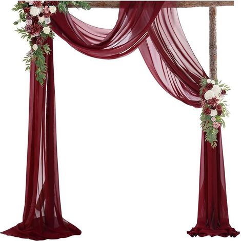 Rideau de mariage - Cantonnière décorative - En mousseline de soie - Rideau de fond - Tapisserie murale pour mariage et cérémonie - Bordeaux - 300 x 75 cm (1/5)
