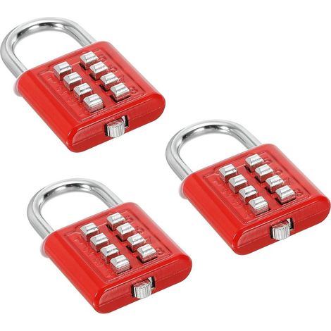 Lot de 3 cadenas à combinaison à 8 chiffres - Mécanisme de verrouillage à 4 positions - Bouton poussoir - Serrure numérique de sécurité pour salle de sport - Casier de sport - Boîte à outils