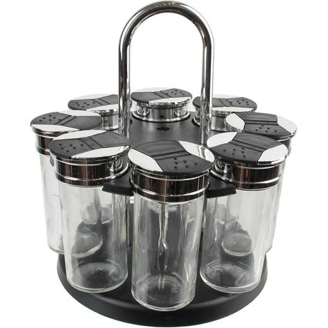 Carrousel à Epices 8 Pots en Verre avec Couvercle Double Clapets (1/2)