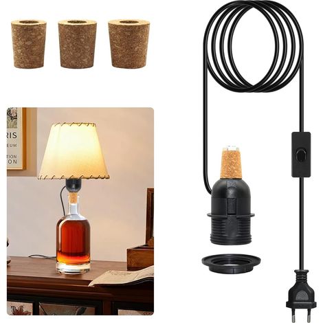 Bottle Lamp Kit, Bottle Lamp Holder, E27 Lamp Adapter, E27 Socket with Switch and Cable 240 cm, DIY Bottle Lamp, 3 Sizes of Caps, No Bulb, Lampshade (1/5)