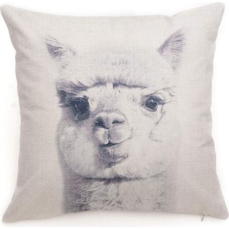 Taie D'oreiller Coton Lin Animaux Motif Coussin Décoration pour La Maison Canapé Voiture Set Banc Canapé Décor(Alpaga) (1/5)