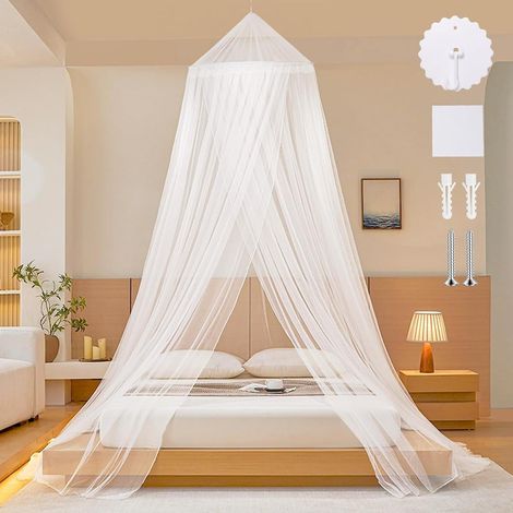 1 Moustiquaire Ciel De Lit, Polyester Blanc, 60x250x1100cm, Pour Lit Simple Et Double, Maison Et Voyage
