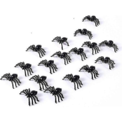50 araignées réalistes en plastique, mini-araignées factices de 2 cm, araignées simulées pour Halloween, jouet de farce. (1/5)